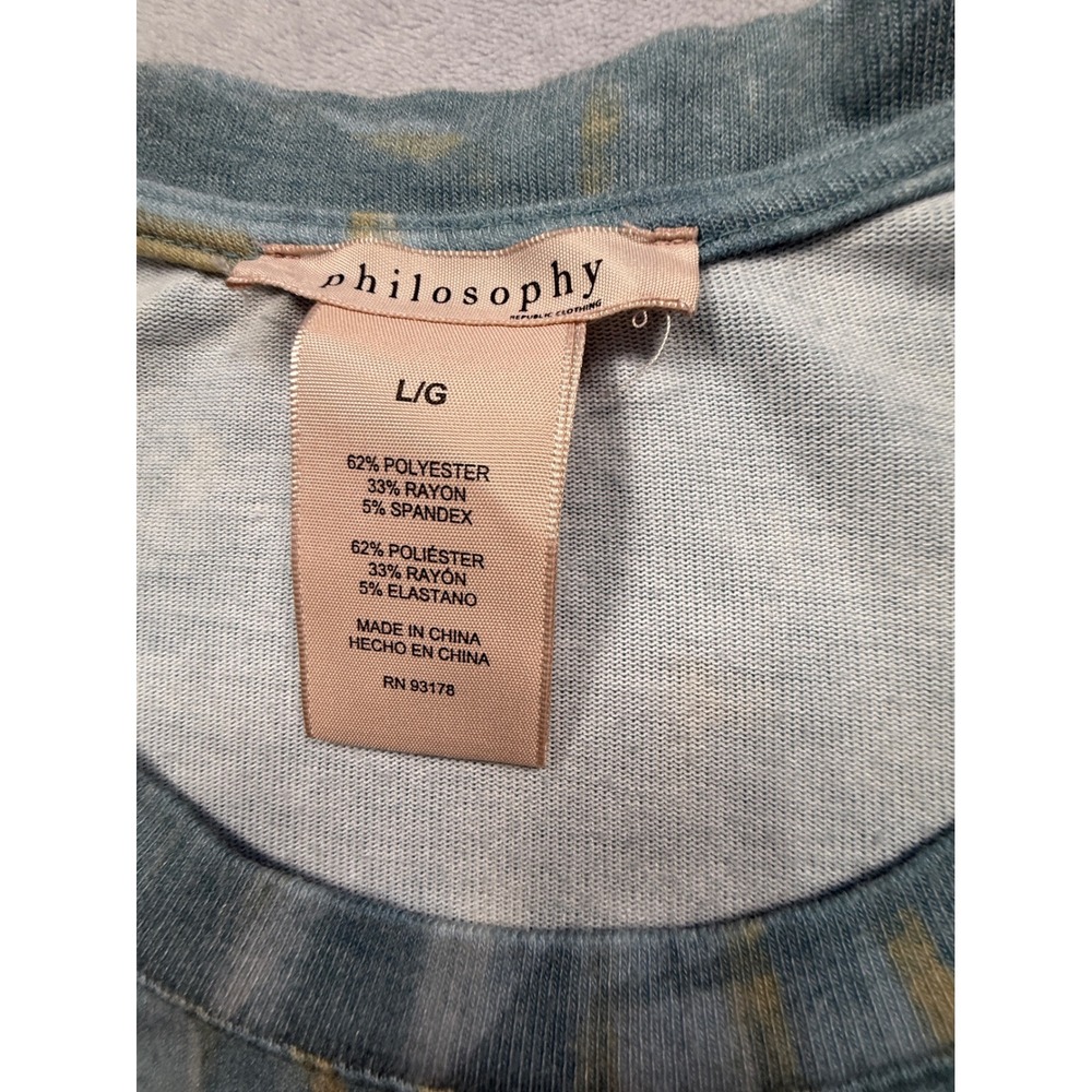 Philosophy Shirt Womens Large Blue Shark Bite Long Sleeve Tunic Print Artsy A13 - Picture 2 of 7